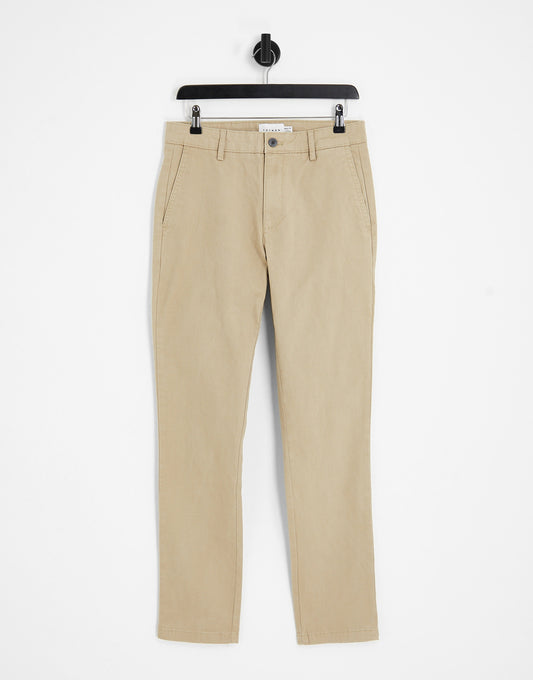 Topman slim chino trousers in stone