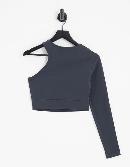 adidas Originals '80's Aerobic' cut out one shoulder crop top in black