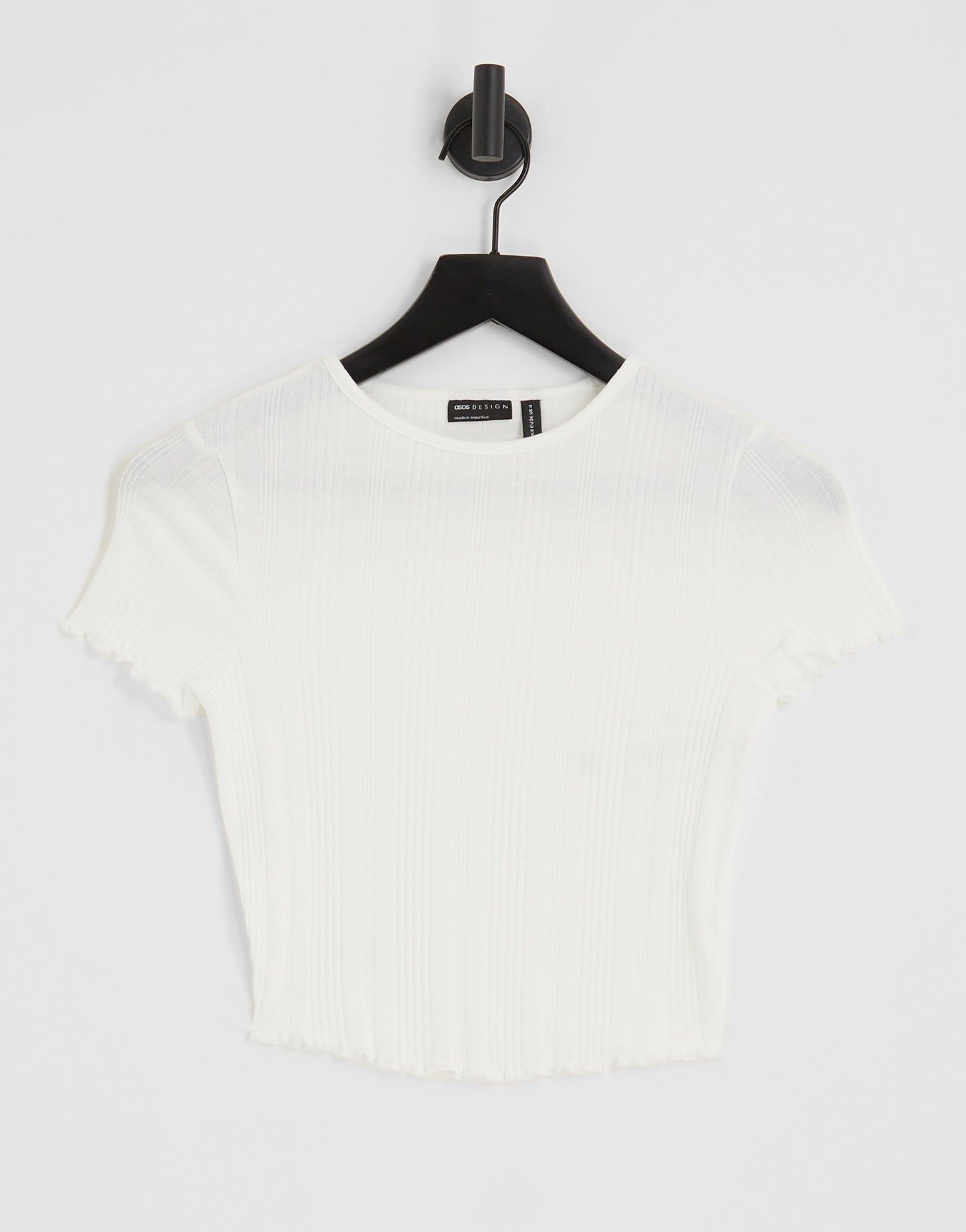 ASOS DESIGN Hourglass slim fit t-shirt with lettuce edge in mixed rib in white