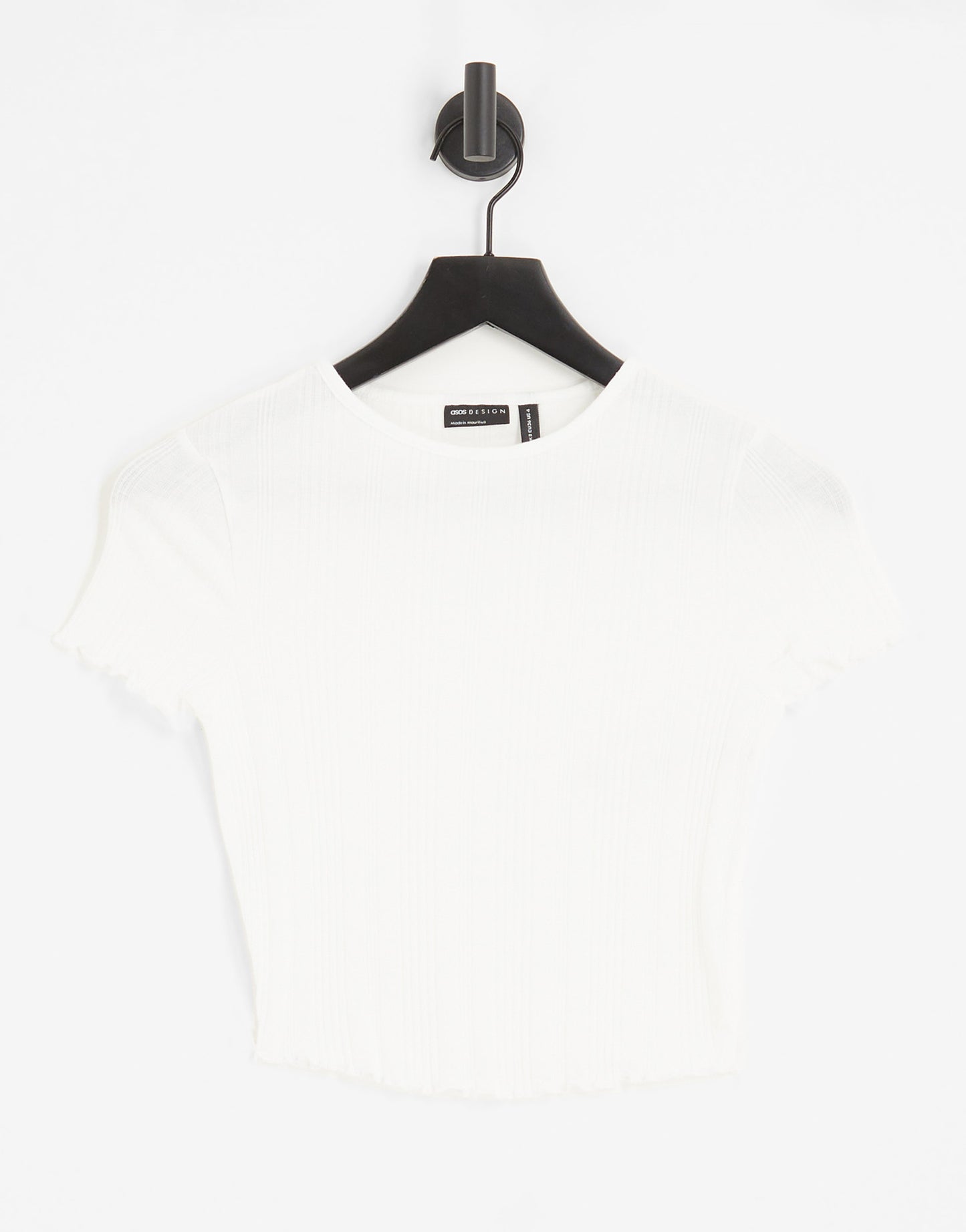 ASOS DESIGN Hourglass slim fit t-shirt with lettuce edge in mixed rib in white