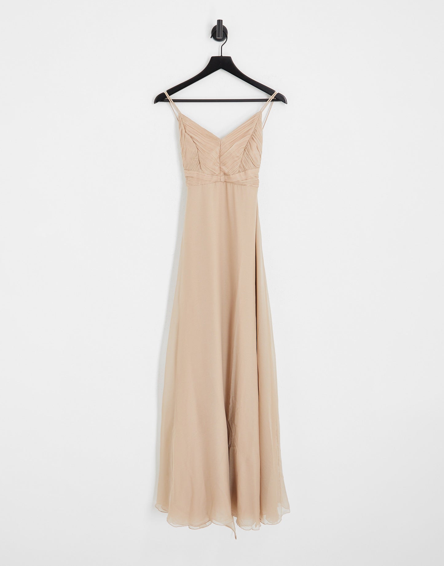 ASOS DESIGN Bridesmaid cami maxi dress with ruched bodice and tie waist in blush