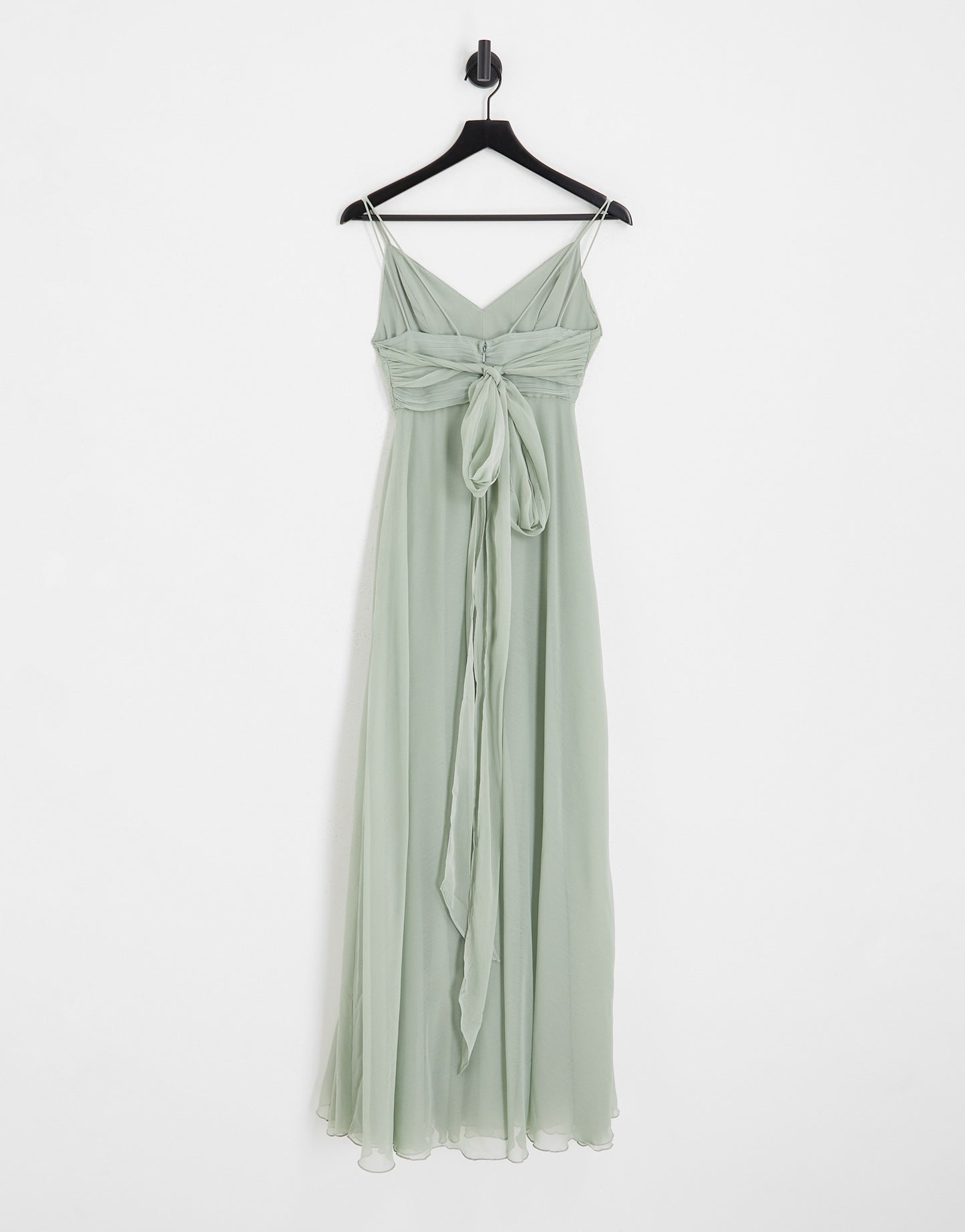 ASOS DESIGN Bridesmaid cami maxi dress with ruched bodice and tie waist in olive