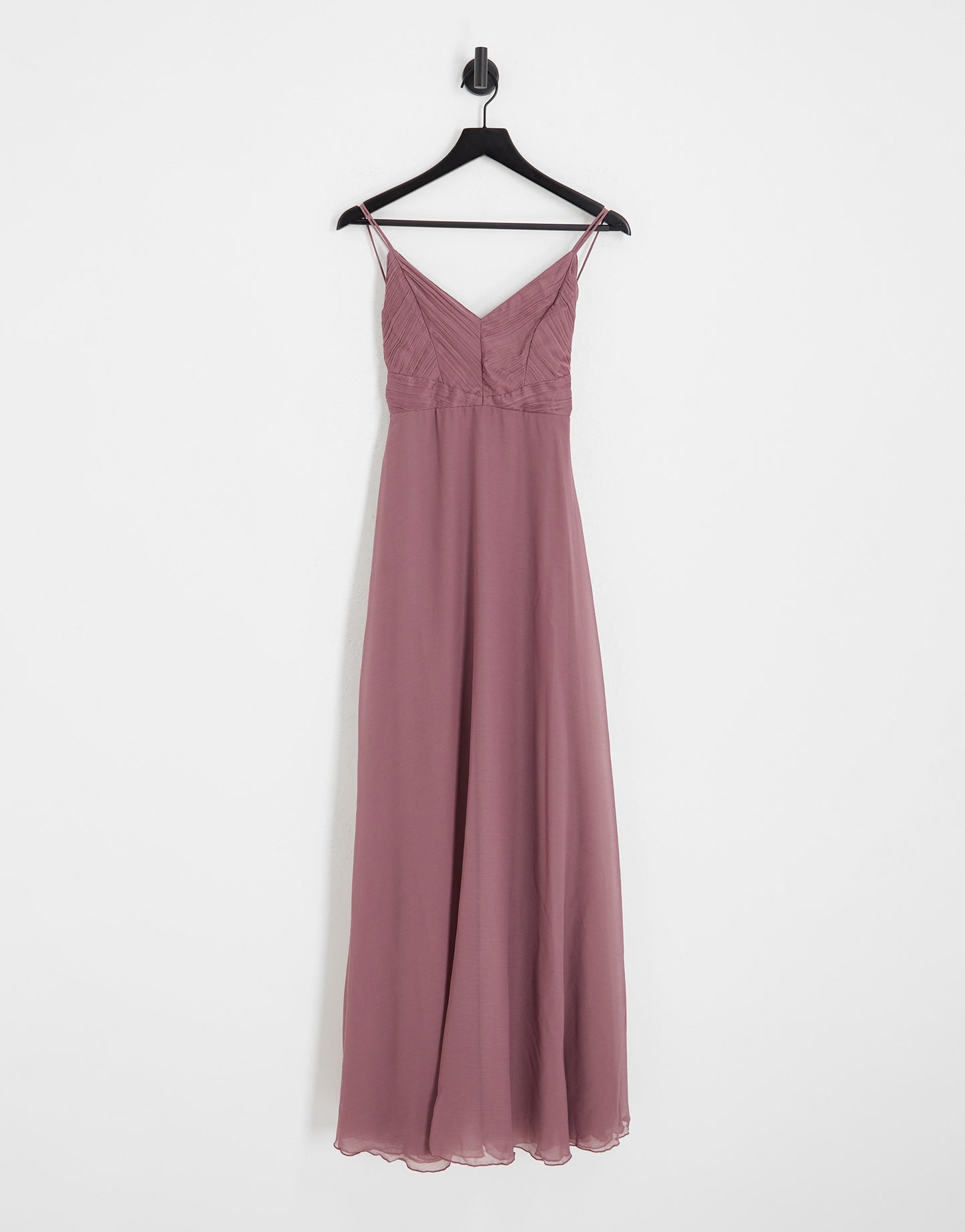 ASOS DESIGN Bridesmaid cami maxi dress with ruched bodice and tie waist in dusty mauve