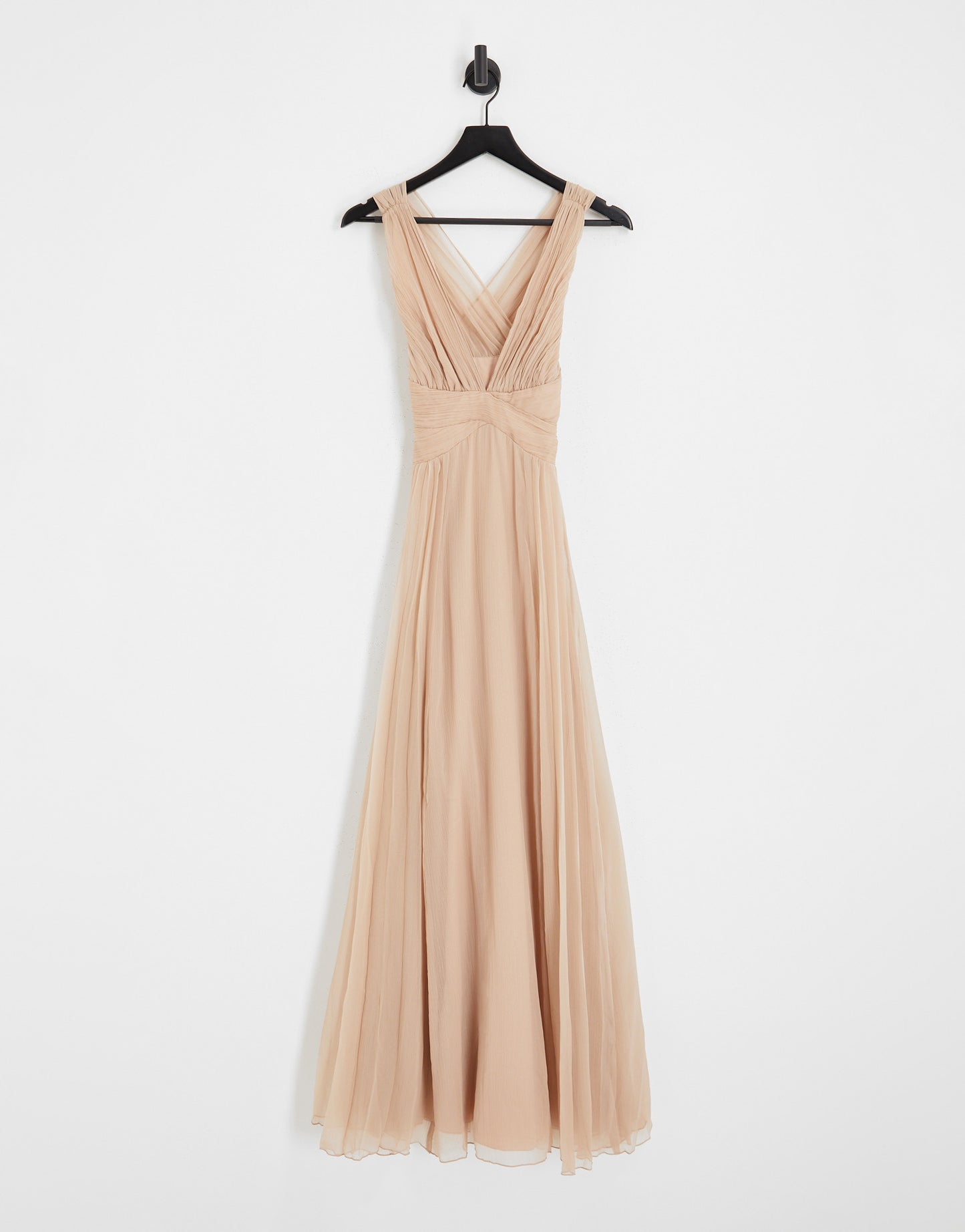 ASOS DESIGN Bridesmaid ruched bodice drape maxi dress with wrap waist in blush