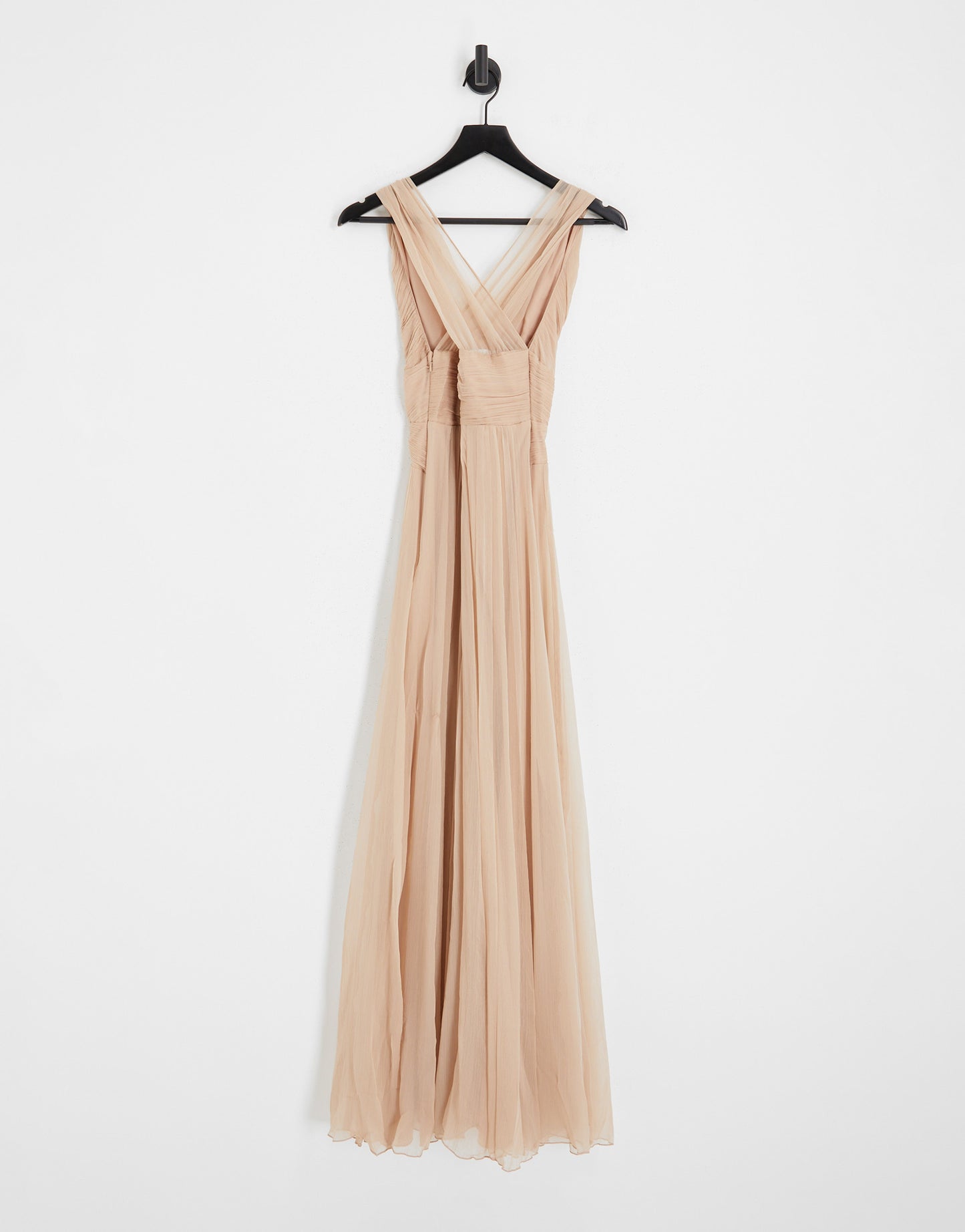 ASOS DESIGN Bridesmaid ruched bodice drape maxi dress with wrap waist in blush