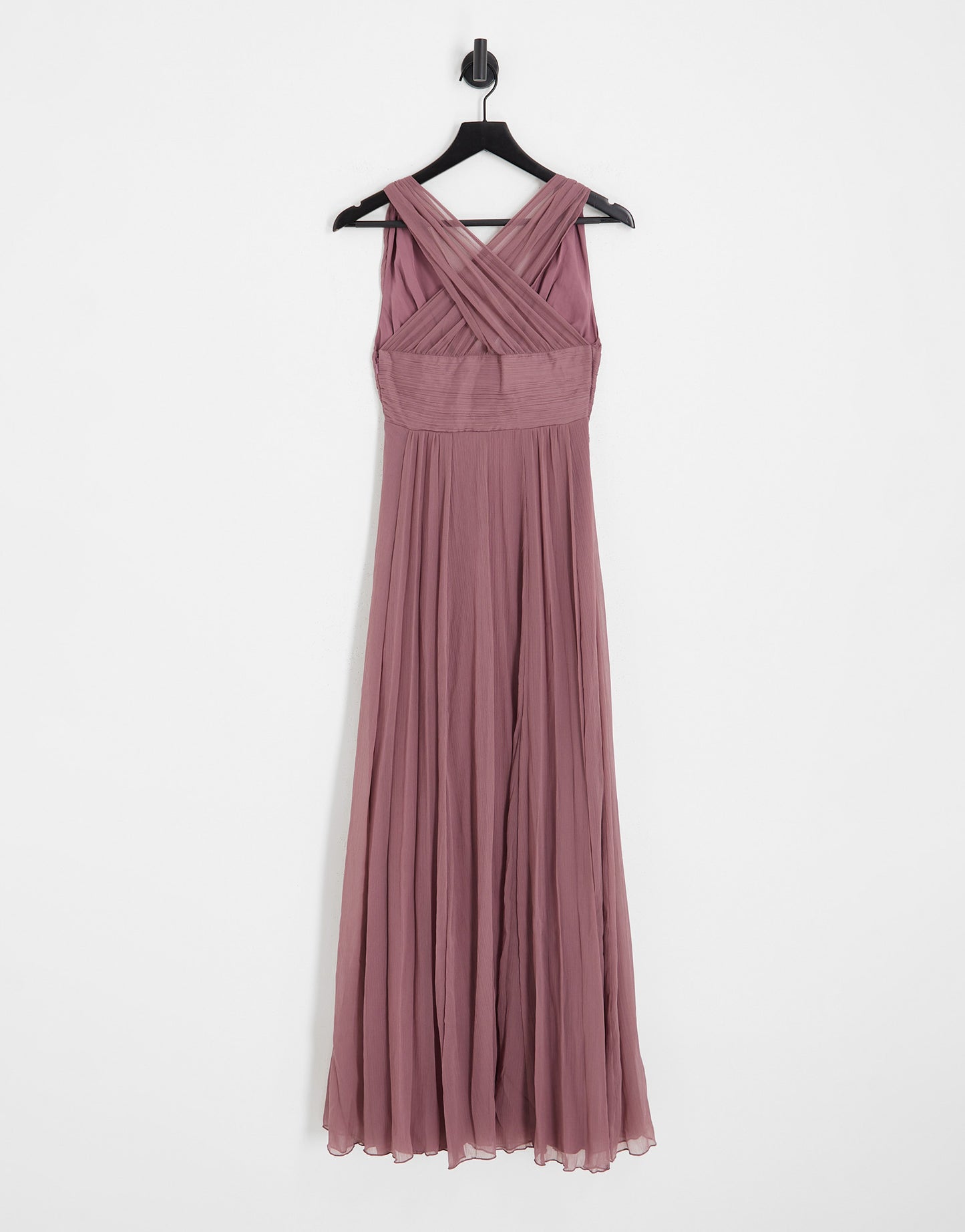 ASOS DESIGN Bridesmaid ruched bodice drape maxi dress with wrap waist in mauve