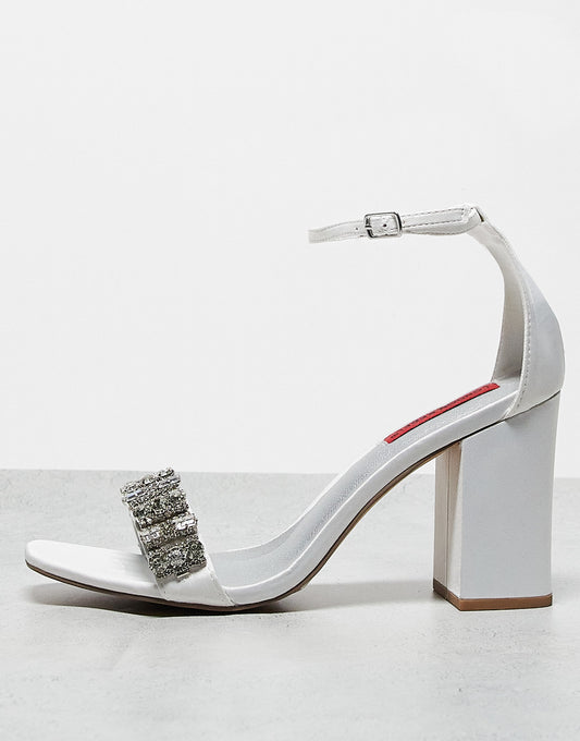 London Rebel embellished bridal block heel sandal in ivory