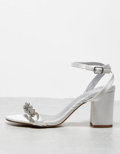 London Rebel embellished bridal block heel sandal in ivory