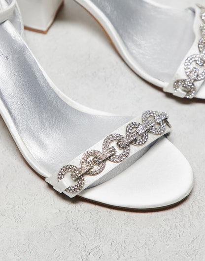 London Rebel embellished bridal block heel sandal in ivory