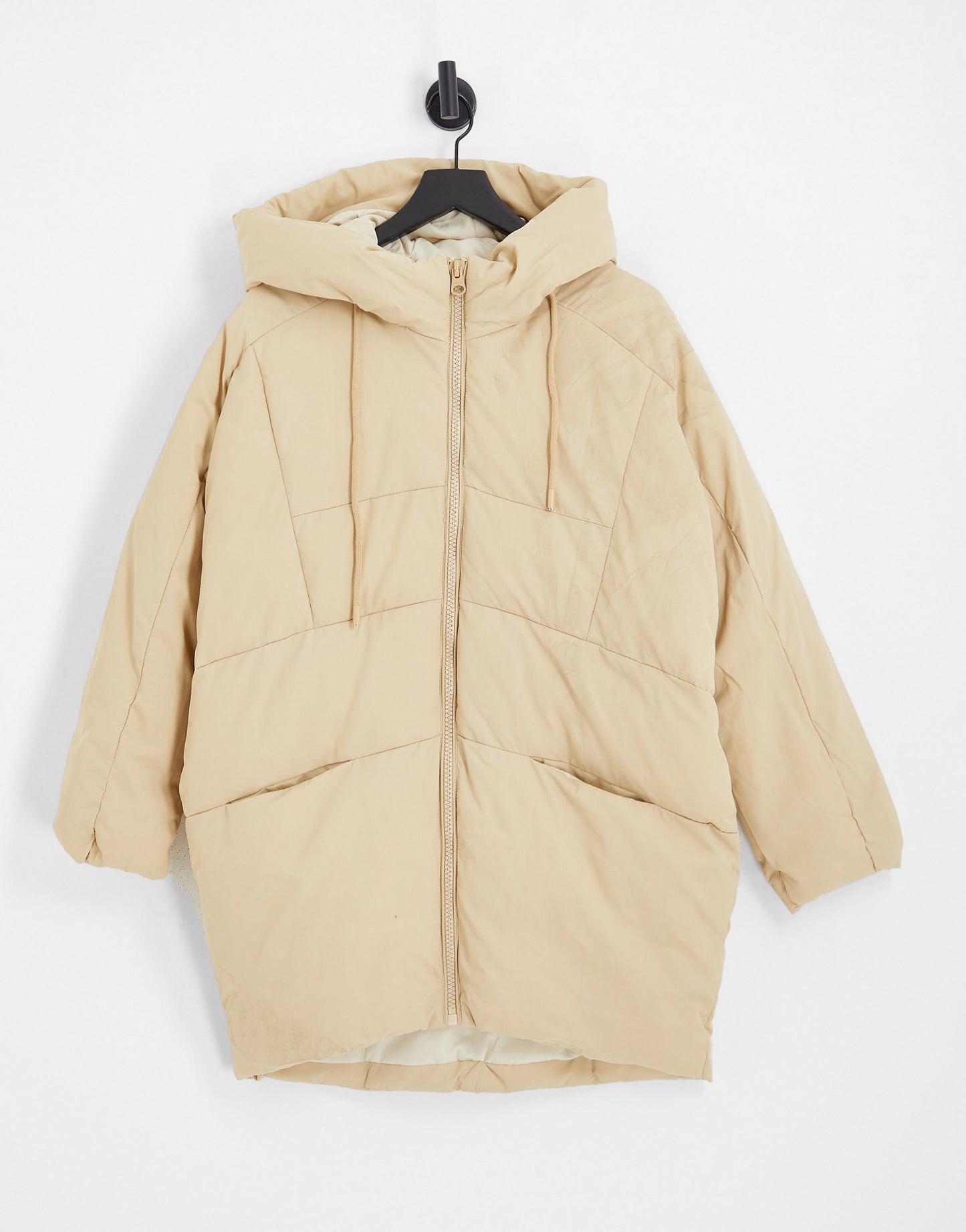 Bershka oversized long line padded coat in camel