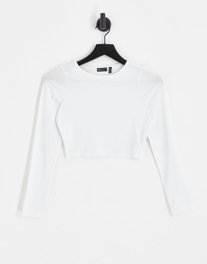 ASOS DESIGN Petite fitted crop t-shirt with long sleeve in white