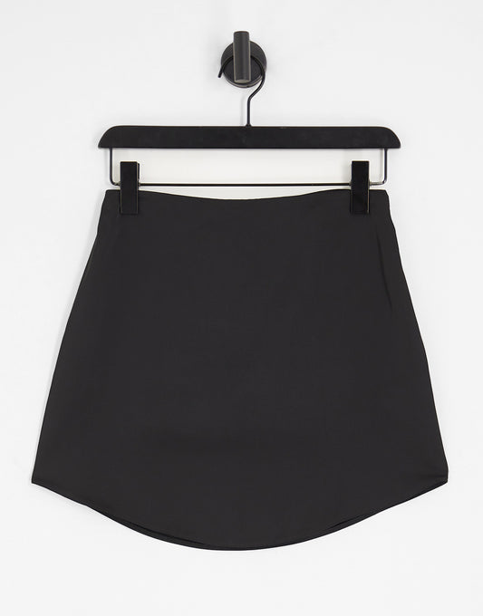 ASOS DESIGN satin mini skirt with curved hem in black