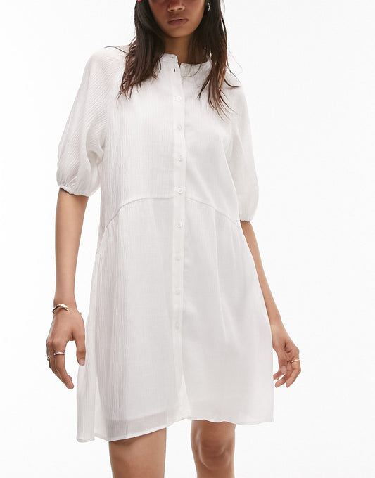 Topshop textured chuck on mini shirt dress in white