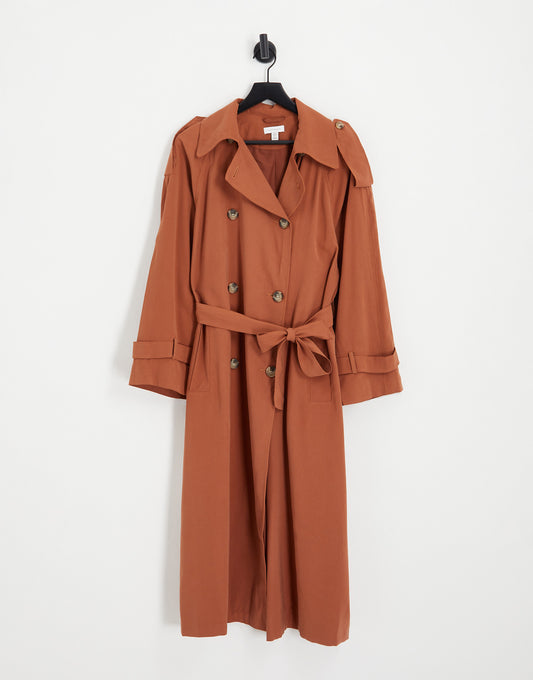 Topshop longline trench coat in rust