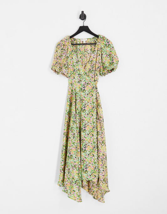 Topshop mix and match floral print midi wrap dress in multi