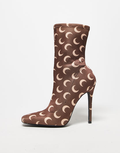 Public Desire Lars high heeled sock boots in brown print