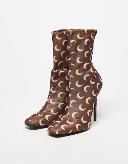 Public Desire Lars high heeled sock boots in brown print