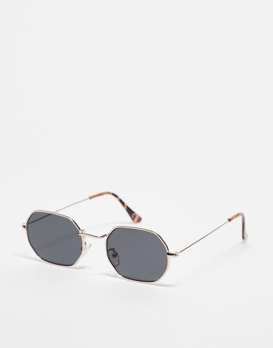 ASOS DESIGN 90s mini angled metal sunglasses with smoke lens in gold