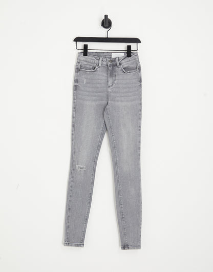 Noisy May Premium Callie high waisted ripped knee skinny jeans in light grey