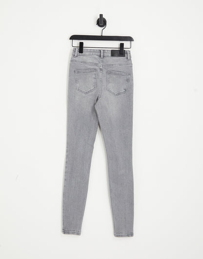 Noisy May Premium Callie high waisted ripped knee skinny jeans in light grey