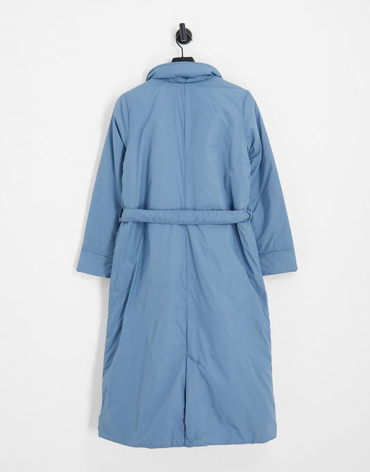 Only padded coat with belt in blue