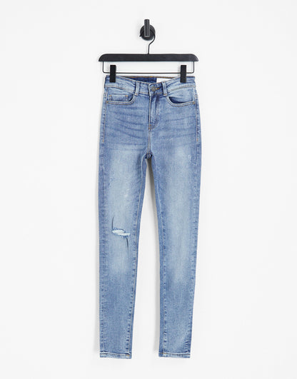 Noisy May Callie high waisted rip skinny jeans in light blue