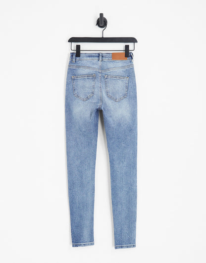 Noisy May Callie high waisted rip skinny jeans in light blue