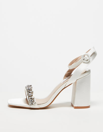 Be Mine Bridal Wide Fit Neha embellished strap block heel sandals in ivory