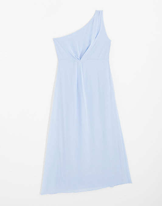 Vila bridesmaids one shoulder maxi dress in blue