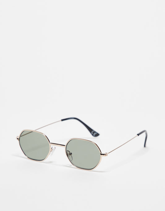 ASOS DESIGN 90s mini angled metal sunglasses with dark green lens in gold