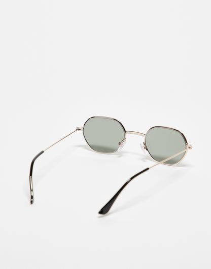 ASOS DESIGN 90s mini angled metal sunglasses with dark green lens in gold