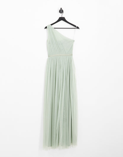 Anaya Bridesmaid tulle one shoulder maxi dress in sage green