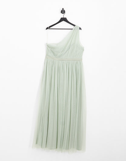 Anaya With Love Plus Bridesmaid tulle one shoulder maxi dress in sage green