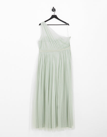 Anaya With Love Plus Bridesmaid tulle one shoulder maxi dress in sage green