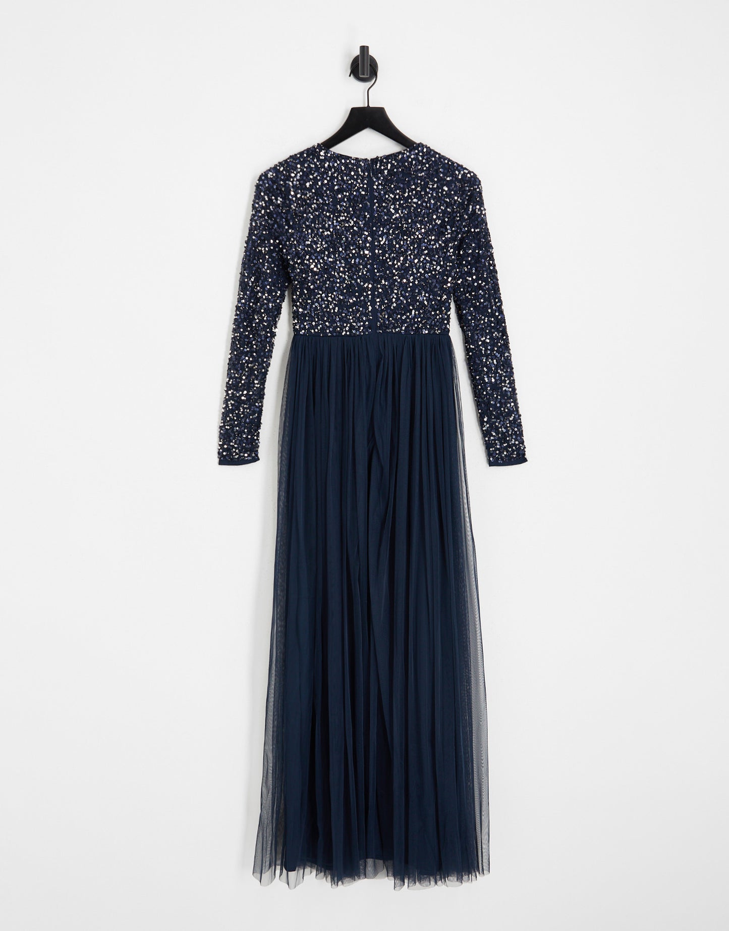 Maya Bridesmaid long sleeve maxi tulle dress with tonal delicate sequin in navy