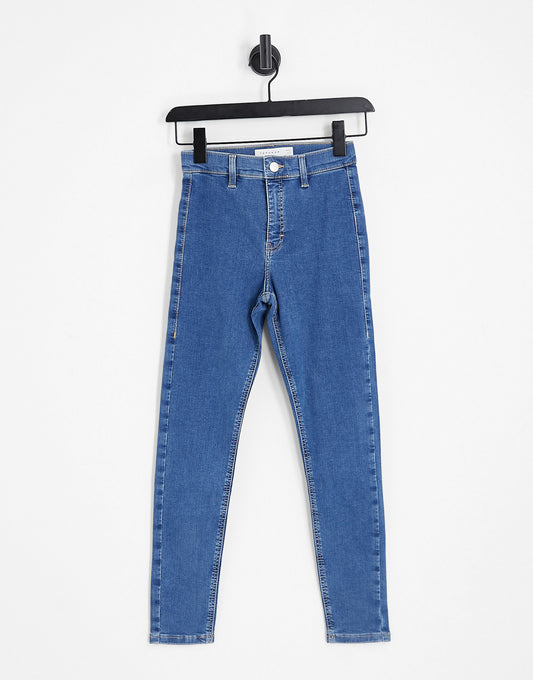 Topshop Petite high rise Joni jeans in mid blue