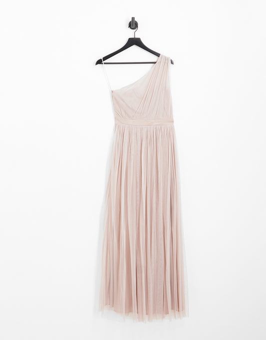 Anaya With Love Petite Bridesmaid tulle one shoulder maxi dress in pink