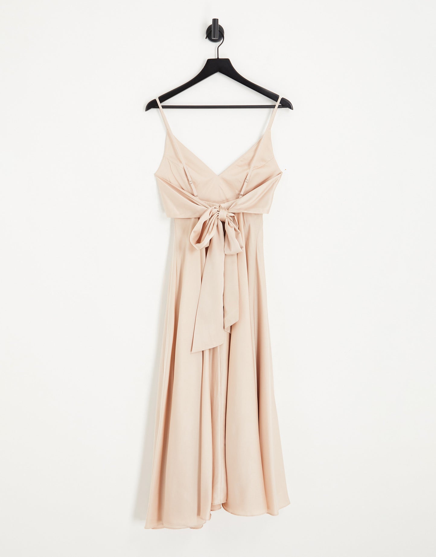 ASOS DESIGN Bridesmaid satin midi dress with tie back in blush