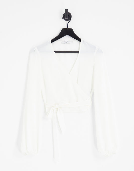 NA-KD wrap blouse in white