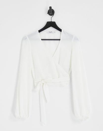 NA-KD wrap blouse in white