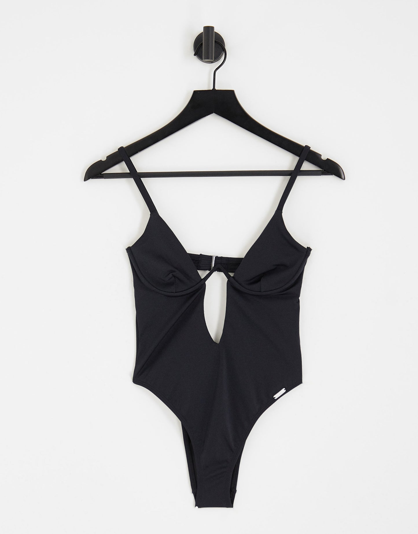 Free Society monowire swimsuit with deep plunge cut out detail in black