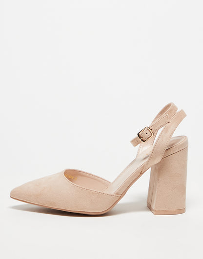 RAID Wide Fit Exclusive Neima block heeled shoes in beige micro