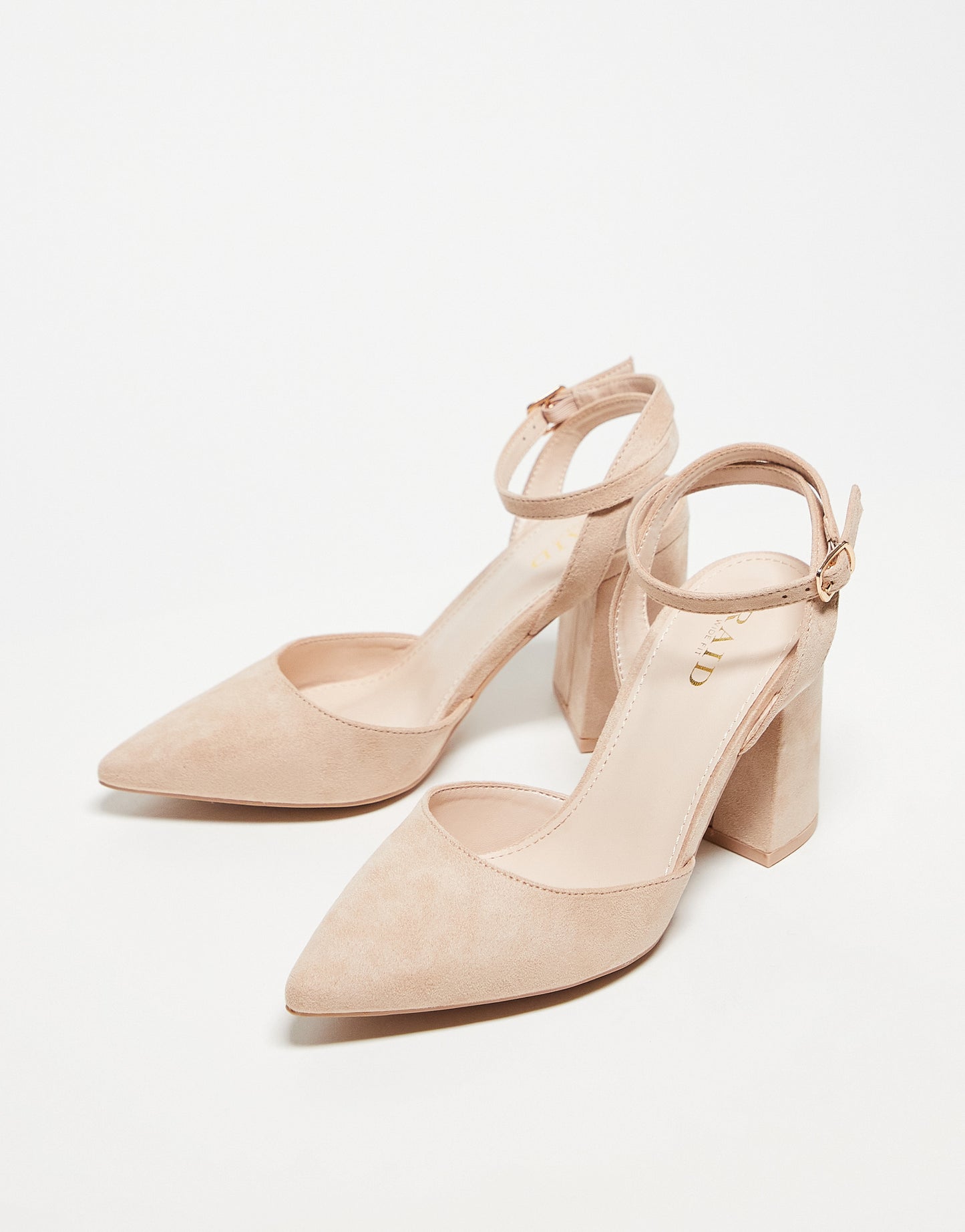 RAID Wide Fit Exclusive Neima block heeled shoes in beige micro