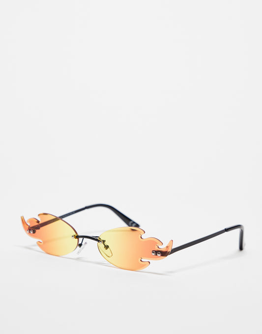 ASOS DESIGN rimless fashion sunglasses with flame design in red ombre