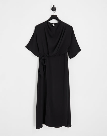 ASOS DESIGN cowl neck midi dress with wrap skirt in black