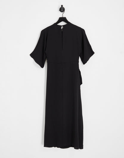 ASOS DESIGN cowl neck midi dress with wrap skirt in black