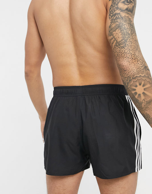 adidas Swim 3 stripe shorts in black