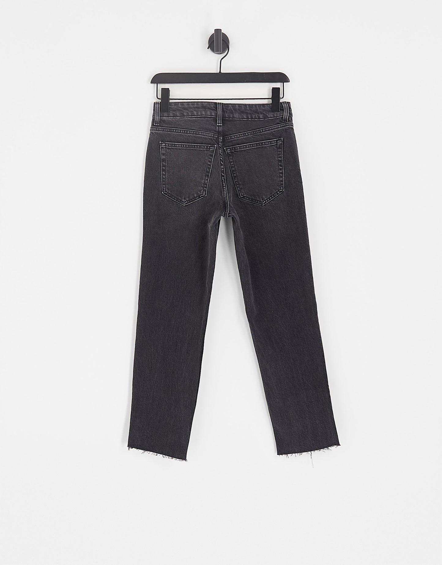 Topshop cropped mid rise with raw hems straight jeans in washed black