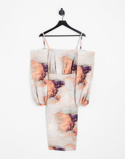 ASOS DESGN marble bardot strappy midi dress