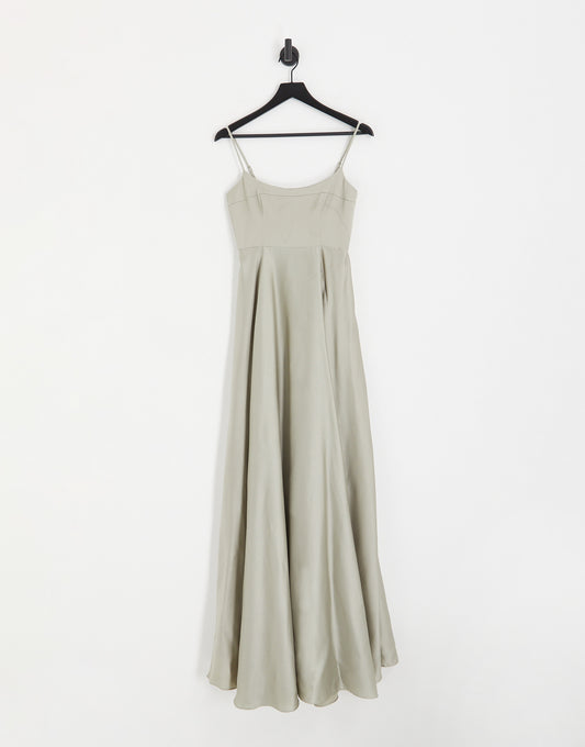 ASOS DESIGN Bridesmaid satin cami maxi dress with full skirt in sage green